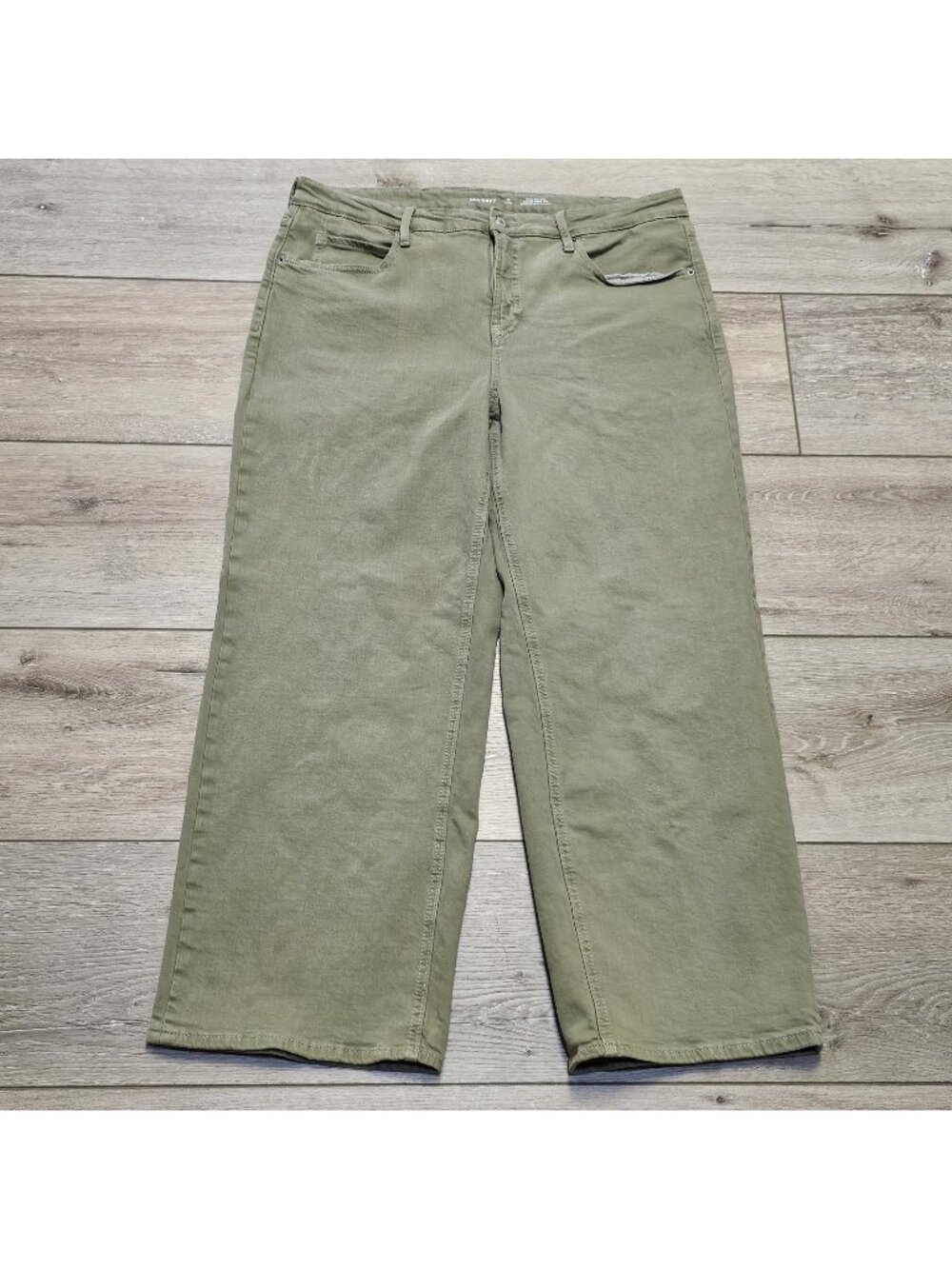 Old Navy Sky-Hi Wide Leg Jeans 16 Petite Olive Green Extra High Rise Smooth...